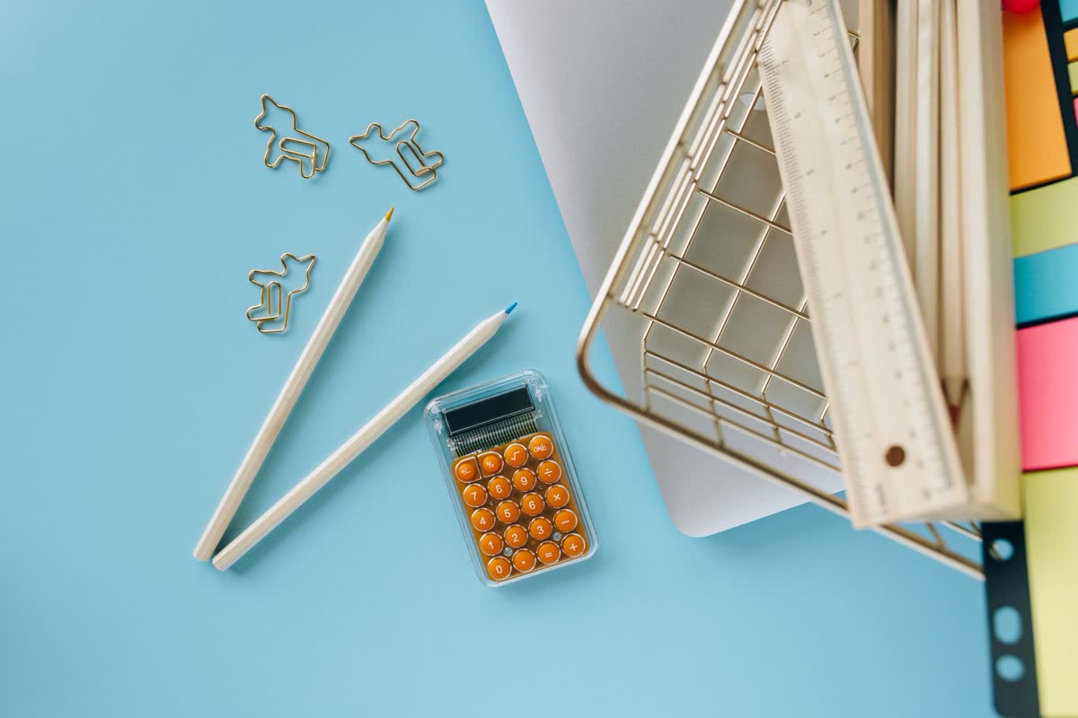 School supplies neatly organized on a desk